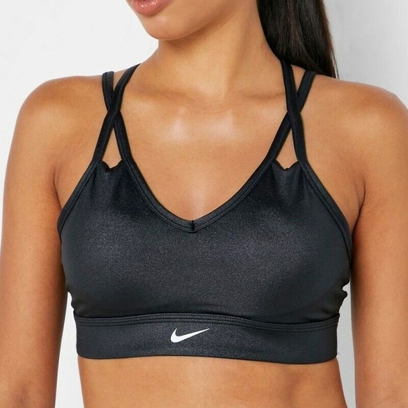 Nike Other - Nike Dri-Fit Indy Dazzle Black Strappy Bra Crossback Logo Shimmer Sports Bra